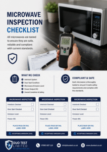 Microwave emissions testing inspection checklist and compliance documentation by Duo Test Limited