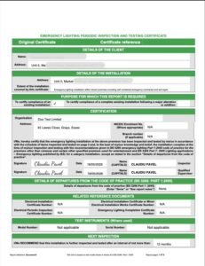 Example Emergency Lighting Inspection and Testing Certificate